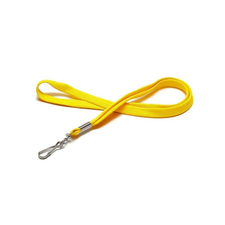 Cordon tour de cou tube 12mm polyester avec mousqueton métal Jaune x100 1437213