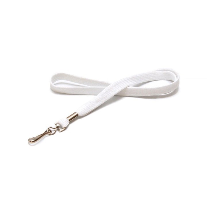 Cordon tour de cou tube 12mm polyester avec mousqueton métal Blanc x100 1437210