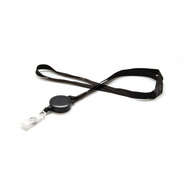 Cordon tour de cou plat 10 mm satiné avec enrouleur attache badge Couleur X 100 1437100
