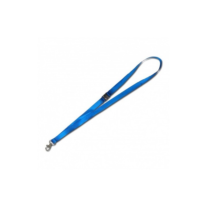Cordon tour de cou sécurisé satiné en polyester 15 mm crochet métal bleu 1437391