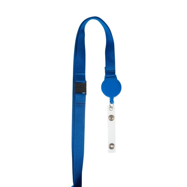Cordon Tour de cou sécurisé plat 15mm enrouleur badge bleu x100 1437131