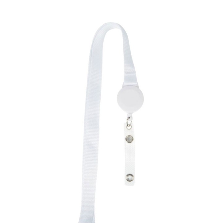 Cordon Tour de cou en polyester 15 mm blanc enrouleur avec attache badge 1437110 x 100 Blanc 1437110