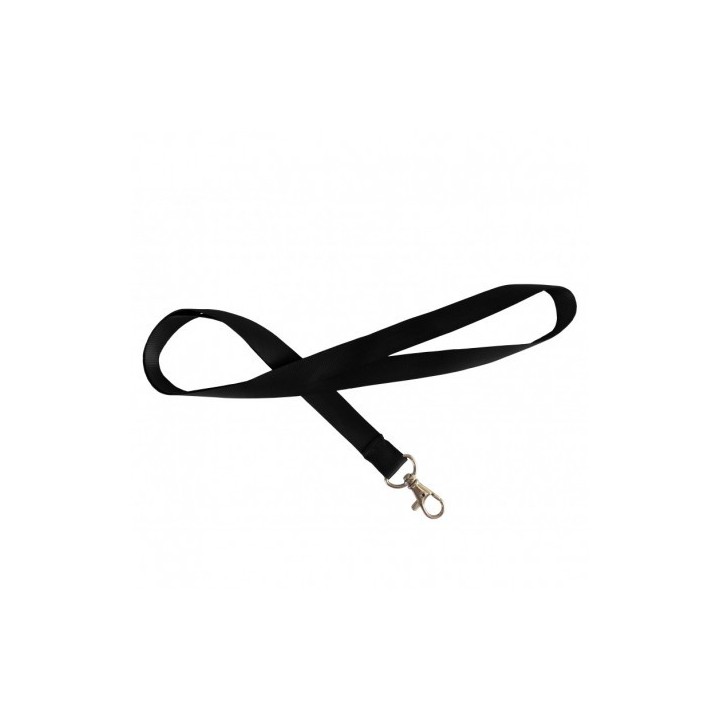 Cordon Tour de cou plat satiné en polyester 15 mm noir crochet métal 1437386