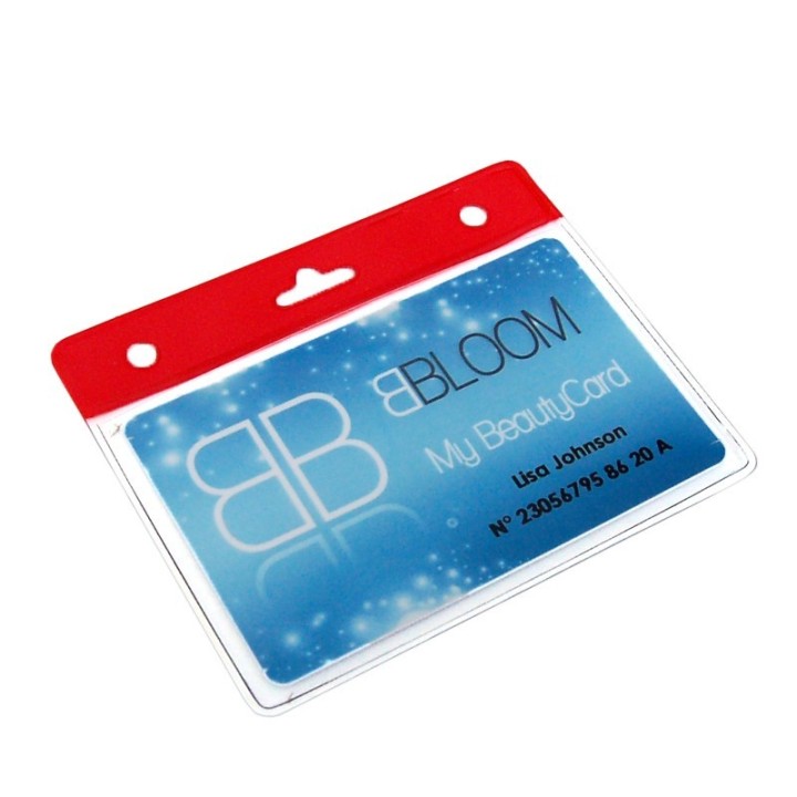 Porte-badge souple vinyle avec bandeau rouge renforcé 1453053