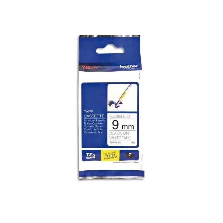 Ruban D'Etiquettes Brother Noir Sur Blanc 9mmx8m TZe-FX221