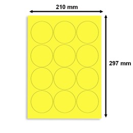 Étiquette en planche A4 ronde, coloris jaune fluo Par lot de 10 - 0223 - Disponible chez Althus-Office