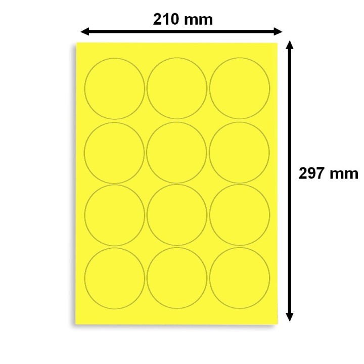 Étiquette en planche A4 ronde, coloris jaune vif. - 0223 - Disponible chez Althus-Office