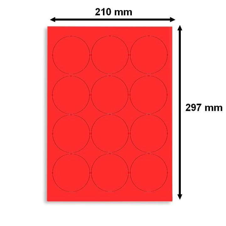 Étiquette en planche A4 ronde, coloris rouge fluo. - 3397 - Disponible chez Althus-Office
