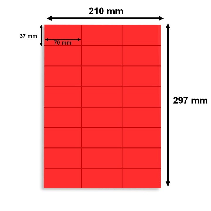 Étiquette 70 x 37 mm en planche A4, coloris rouge fluo. LOT DE 10 BOITES - 3388X10 - Disponible chez Althus-Office