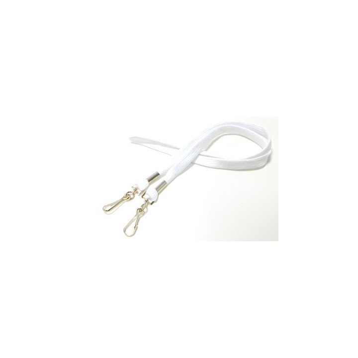 Cordon tour de cou tube 12mm avec double attache crochet métal Blanc X100 1437220