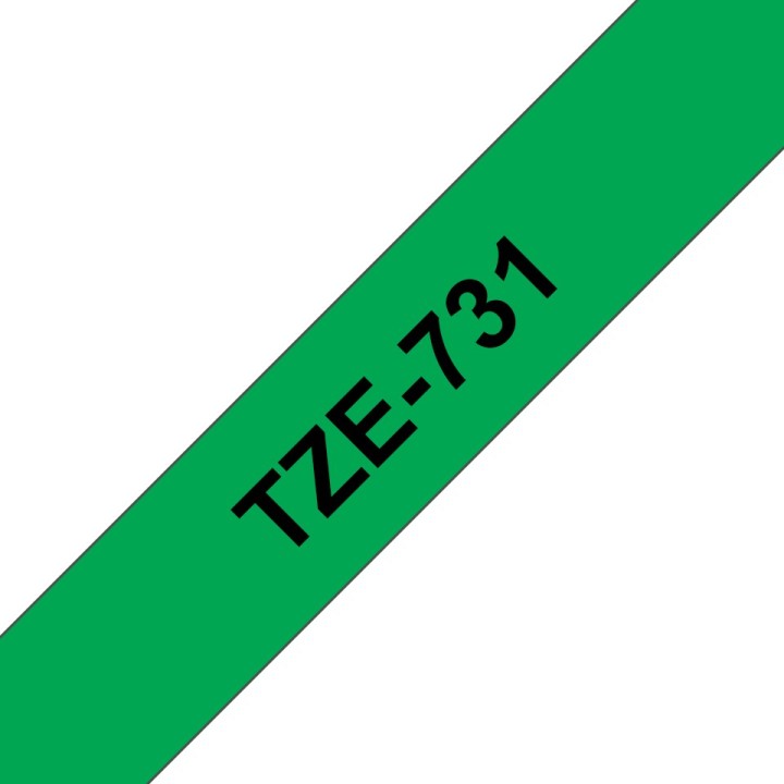 Ruban Brother TZe pour P-touch 12 mm de large, noir sur vert, 8 m