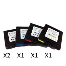 5 Cartouches Vip Color Noir x2, Jaune, Bleu, Rouge VP700 - Réf: VP-700-AS14A