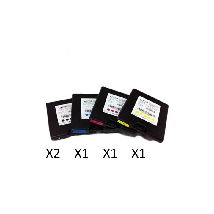 5 Cartouches Vip Color Noir x2, Jaune, Bleu, Rouge VP700 - Réf: VP-700-AS14A