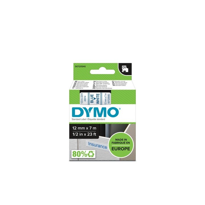 Rouleau étiquette DYMO standard Bleu sur Blanc 12mmx7 m S0720540