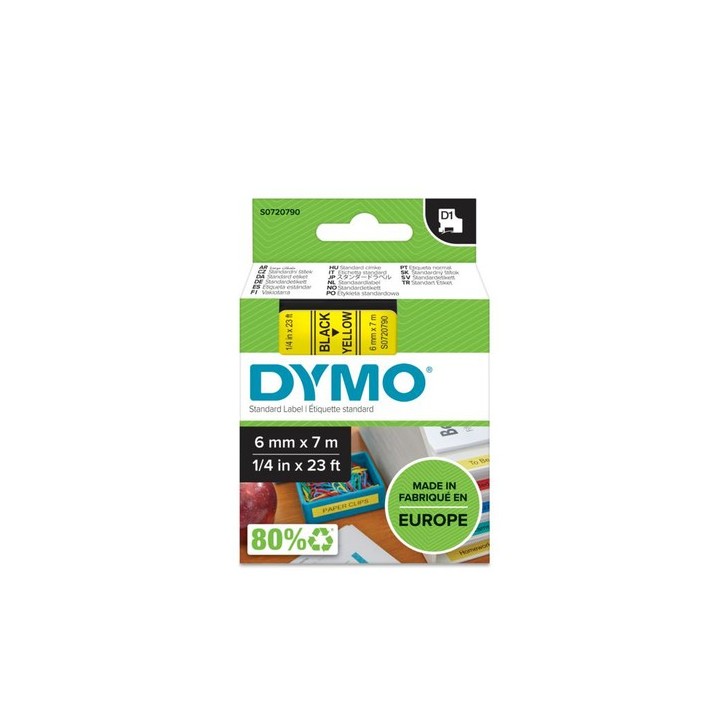 Rouleau étiquette DYMO standard Noir sur Jaune 6mmx7 m S0720790